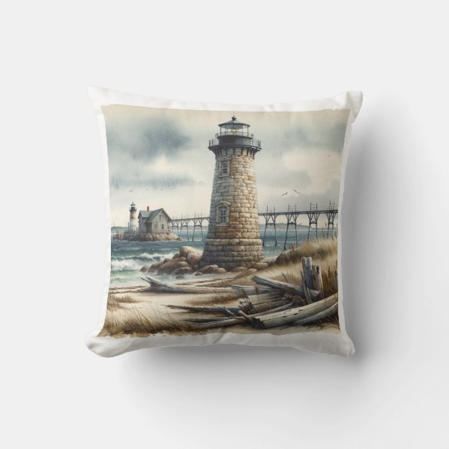 Coussin Phare rustique de la côte Plage maritime (Recto)