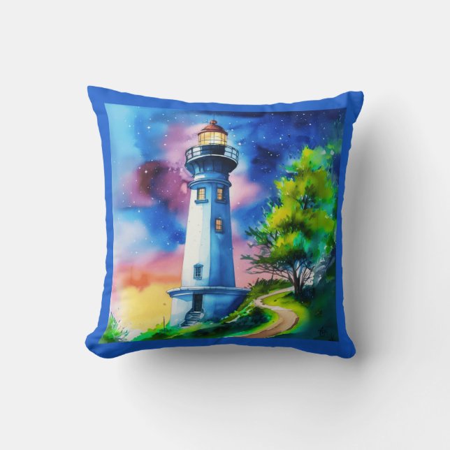 Coussin Phare sous un ciel étoilé (Recto)