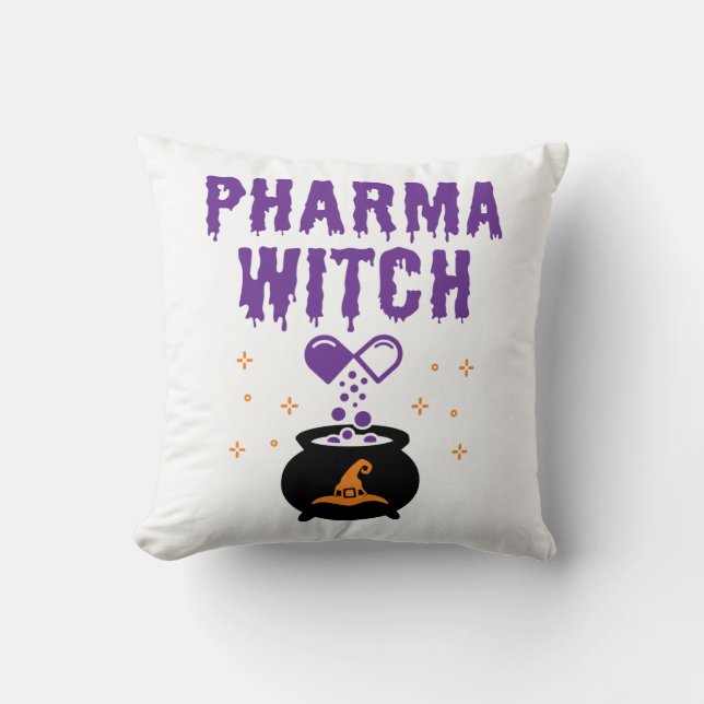 Coussin Pharmaciste Halloween Pharmacie Tech Pharma Witch (Recto)