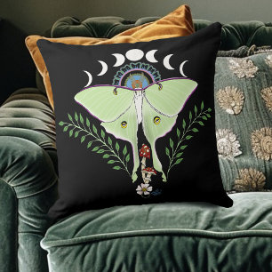 Coussin Phases Luna Moth Moon Noir
