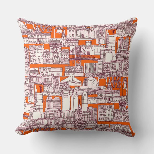 Coussin Philadelphie toile chaud orange claret (Recto)