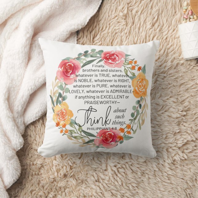 Coussin Philippiens 4:8 Couronne florale rose et jaune (Couverture)