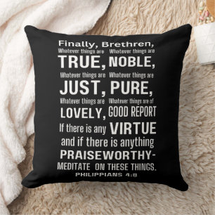 Coussin Philippiens 4:8 Noble Texte Blanc Bible Verse