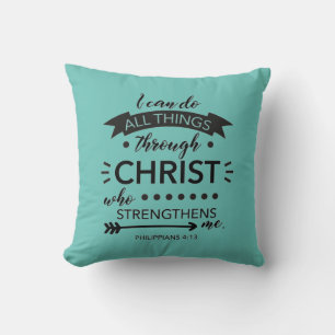 Coussin Philippiens turquoises 4:13 Écriture biblique chré