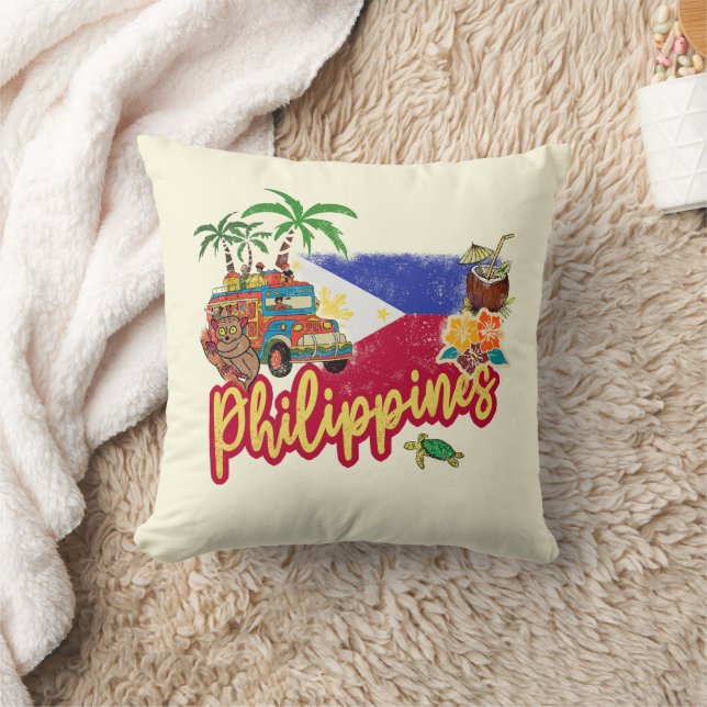 Coussin Philippines Vintage Tarsier Drapeau Palm Souvenir (Couverture)