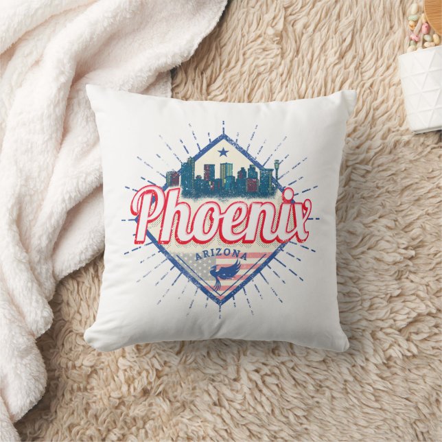 Coussin Phoenix Arizona États-Unis Skyline Vintage USA (Couverture)
