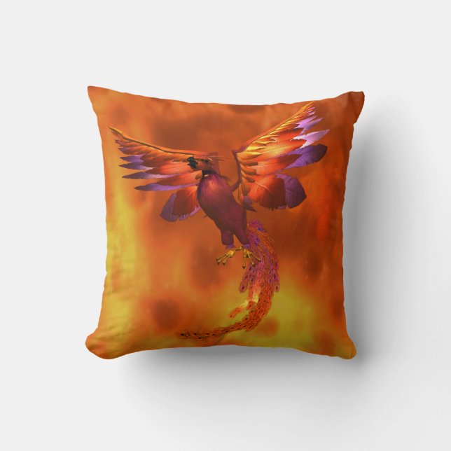 Coussin Phoenix coloré volant contre un Arrière - plan enf (Recto)