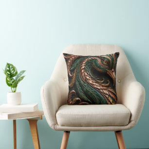 Coussin Phoenix Mosaïque 3D Vert Noir Orange