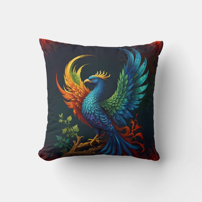 Coussin Phoenix Motif d'oiseaux coloré (Recto)