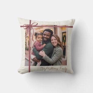 Coussin Photo avec un Ruban Bourgogne Élégant