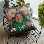 Coussin Photo Best Dad Ever Family<br><div class="desc">Modern family picture pillow featuring a full printed photo for ou to replace with your own,  the cute saying "best dad ever" incorporating a blue heart into the typographic design,  and the names of who it's from.</div>