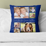 Coussin Photo Blue Personalized<br><div class="desc">Celebrate Grandma with this custom photo collage keepsake pillow with white script and typographiy against a navy blue background You can personalize with six family photos of grandchildren, family members, pets, etc., and personalize the expression to "I Love You" ou "We Love You" et whether she is called "Grandma", "Nana,...</div>