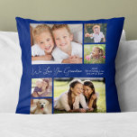 Coussin Photo Blue Personalized<br><div class="desc">Celebrate Grandma with this custom photo collage keepsake pillow with white script and typographiy against a navy blue background You can personalize with six family photos of grandchildren, family members, pets, etc., and personalize the expression to "I Love You" ou "We Love You" et whether she is called "Grandma", "Nana,...</div>