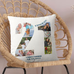 Coussin Photo Collage 21e anniversaire Keepsaké personnali<br><div class="desc">Cadeau personnalisé 21e anniversaire. Ce coussin décoratif personnalisé a un collage photo soigné en forme de numéro 21 avec la typographie bleu marine. Le texte dit "Félicitations !" ainsi que votre nom et votre date de naissance (que vous pouvez modifier ou laisser en blanc). Le modèle est configuré pour vous...</div>