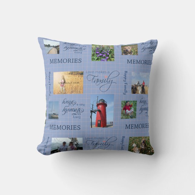 Coussin Photo Collage Blue Family (Recto)