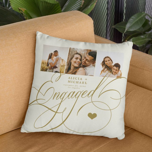 Coussin Photo collage engagé couple personnalisé (Créateur téléchargé)
