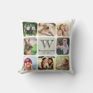 Coussin Photo Collage Famille Monogramme