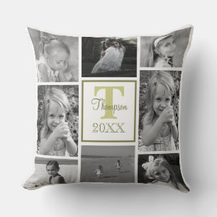 Coussin Photo Collage Famille Monogramme Moderne tendance