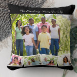 Coussin Photo Collage Nom de famille ZigZag Photo Strip Bl<br><div class="desc">Personnalisez cet oreiller heureux avec vos photos de famille préférées. Le modèle est configuré pour que vous puissiez ajouter jusqu'à 5 photos et votre nom de famille (ou texte personnalisé). La photo principale sera utilisée comme arrière - plan et les 4 photos restantes seront disposées dans une bande photo en...</div>