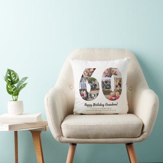 Coussin Photo Collage photo moderne 60e Numéro Salutation  (Chaise)