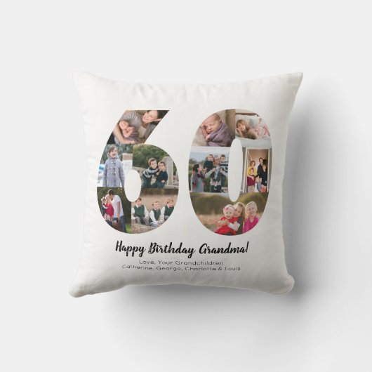 Coussin Photo Collage photo moderne 60e Numéro Salutation  (Verso)