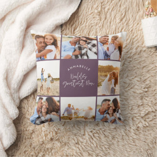 Coussin Photo collage violet girly moderne mamans jour