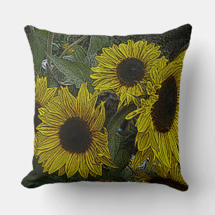 Coussin photo contemporaine de grandes fleurs de soleil ja