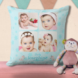 Coussin Photo Cute Blue Baby Name