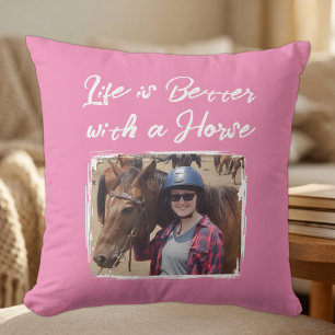 Coussin Photo d'amant de cheval rose blanc