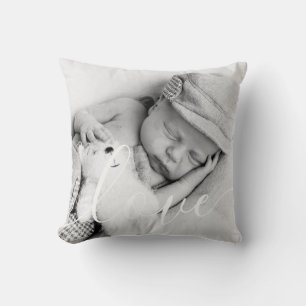 Coussin Photo d'amour de bébé avec écriture moderne
