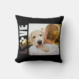 Coussin Photo d'amour de chien Empreinte de patte Noir Bla