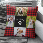 Coussin Photo d'animal de compagnie moderne Collage Red Bu<br><div class="desc">Coussin de collage photo de bison rouge moderne avec espace pour 4 photos et le nom et l'empreinte de patte de votre animal de compagnie entouré d'une grille de motif couette amusante.</div>