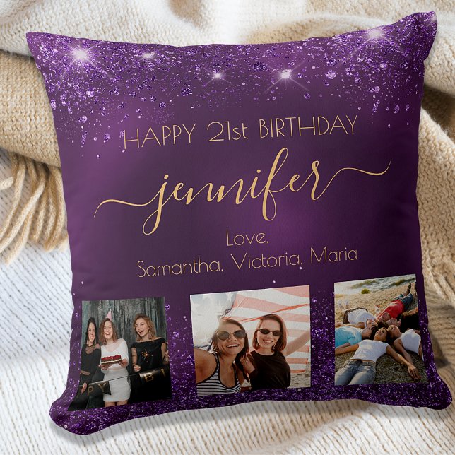 Coussin Photo d'anniversaire meilleur ami nom violet BFF (Créateur téléchargé)