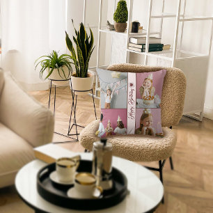 Coussin Photo d'anniversaire personnalisée Collage de l'or