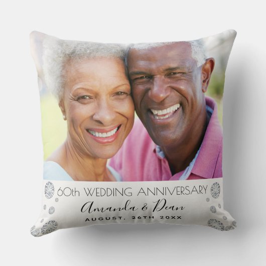 Coussin photo de 60e anniversaire de mariage de diamant bl (Verso)
