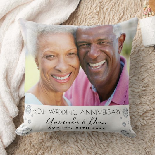 Coussin photo de 60e anniversaire de mariage diamant blanc (Couverture)