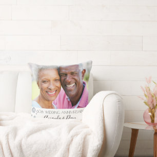Coussin photo de 60e anniversaire de mariage diamant blanc