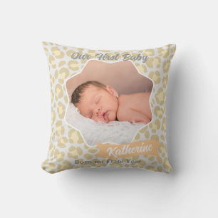 Coussin Photo de bébé léopard pastel gris vert jaune