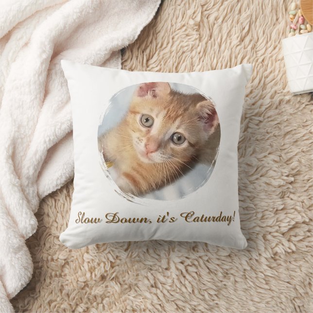 Coussin Photo de chat Texte, Remplaçable, Drôle de Caturda (Couverture)