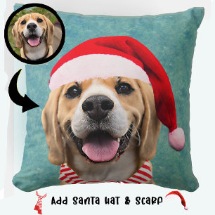 Coussin Photo de chien avec chapeau de Père Noël numérique