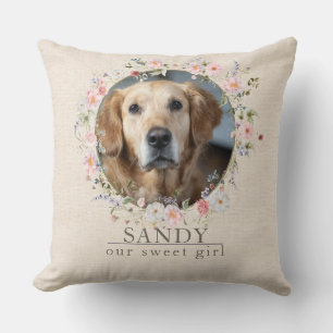 Coussin Photo de chien personnalisé & nom Aquarelle élég