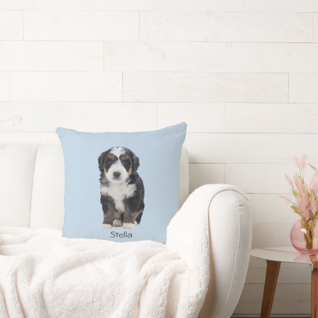 Coussin Photo de chien personnalisée - Bleu en poudre avec (Canapé)