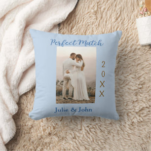 Coussin photo de couple parfaitement assorti année nom ble