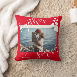 Coussin Photo de couple pour toujours avec des cœurs d'amo