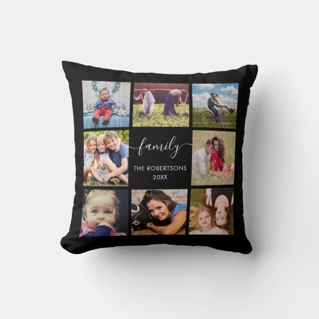 Coussin Photo de famille Collage Black Custom Throw Oreill (Recto)