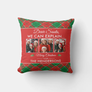 Coussin Photo de famille de Noël amusant à carreaux pour l