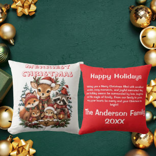 Coussin Photo de famille des créatures de la forêt de Noël