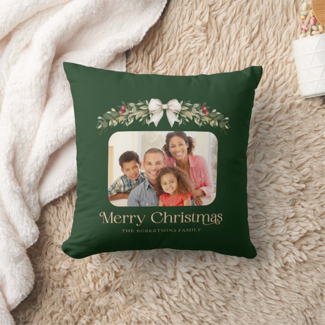 Coussin Photo de famille Moderne Script Joyeux Noël (Couverture)