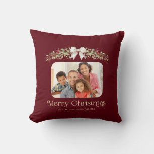 Coussin Photo de famille Moderne Script Joyeux Noël