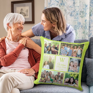 Coussin Photo de famille monoparentale vert citron moderne